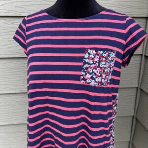 Women’s S navy coral stripe & floral short sleeve T-shirt